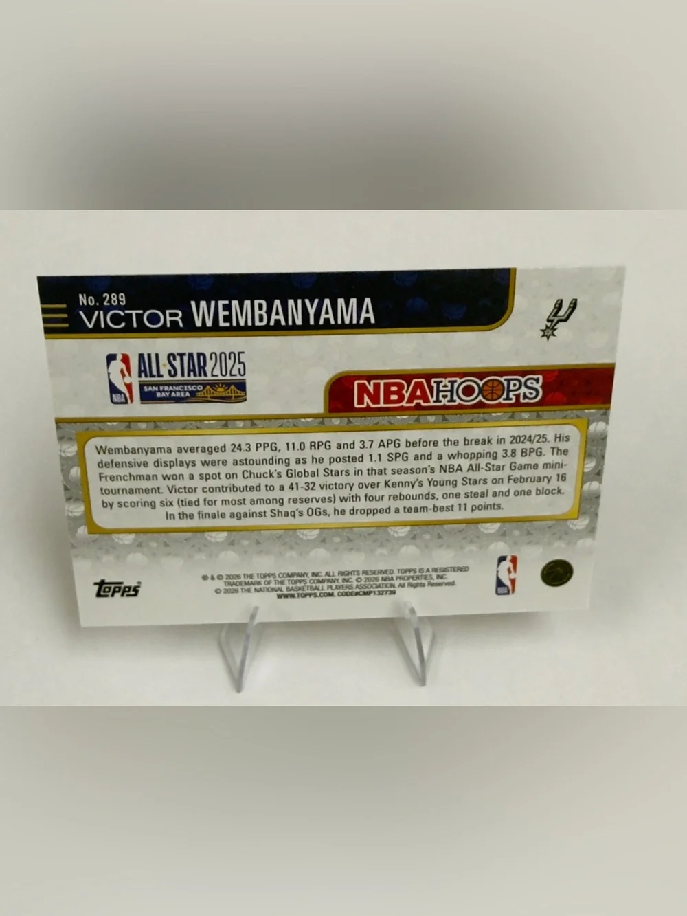 2025 Topps NBA Hoops All Star 2025 # 289 Victor Wembanyama Card - Picture 2 of 2
